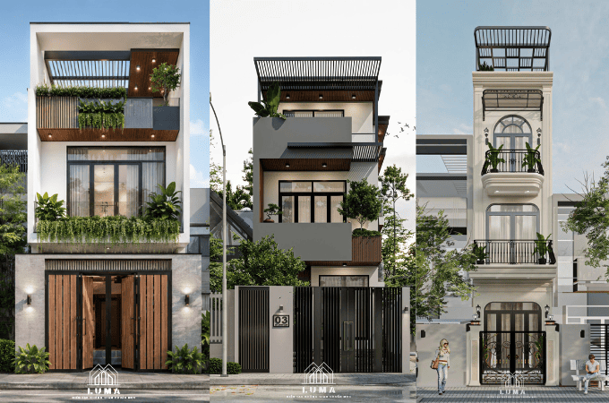 Thiết kế kiến trúc nhà phố hiện đại, mặt tiền đẹp, tối ưu ánh sáng và công năng sử dụng.