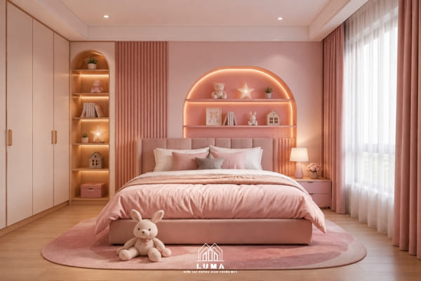 Phòng ngủ hiện đại với kệ vòm