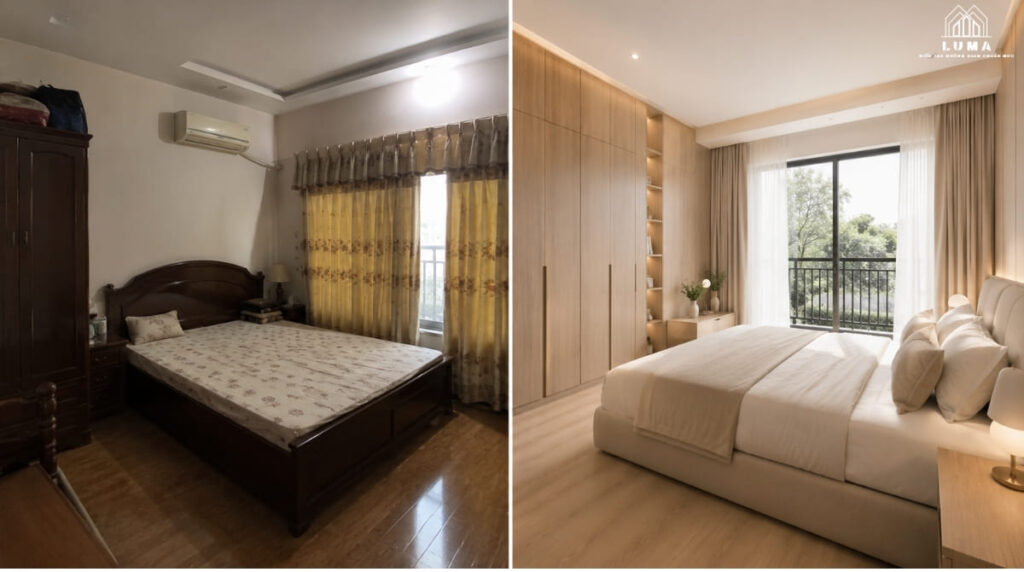 Cải tạo phòng ngủ nhà phố Tân Phú trước và sau