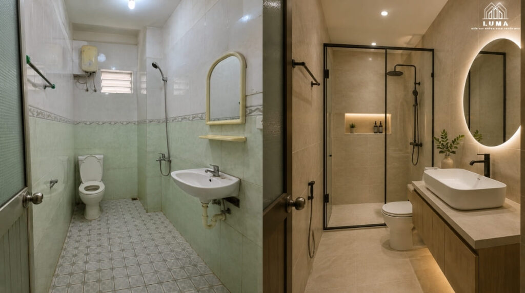 Cải tạo tolet nhà phố Tân Phú trước và sau